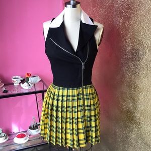 Deandri yellow plaid bomber jacket dress S